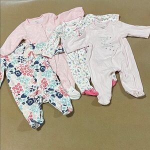 SET OF 3 CARTER’S BABY GIRL FOOTIES & 1 LITTLE ME  PINK FOOTIE ALL SIZE 3 MONTHS
